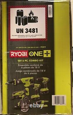 Ryobi Kit Combo Sans Fil 6 Outils 18-v One+ Lith-ion 2 Batteries Chargeur Sac P1819