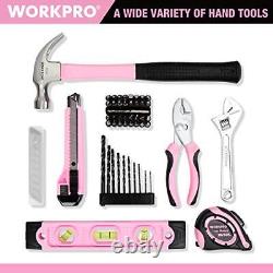 Workpro 12v Perceuse Sans Fil Rose Et Kit D'outils De Maison 61-piece Outil À Main S