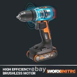 Worx Nitro 20V Perceuse Visseuse Sans Fil 1/2 avec Moteur Sans Balai, Compacte & Robuste